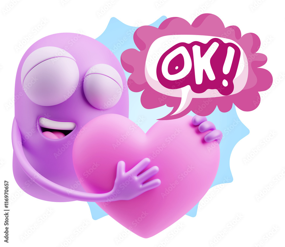 3d Rendering. Emoji in love holding heart shape saying Ok with C 3d Rendering. Emoji in love holding heart shape saying Ok with C