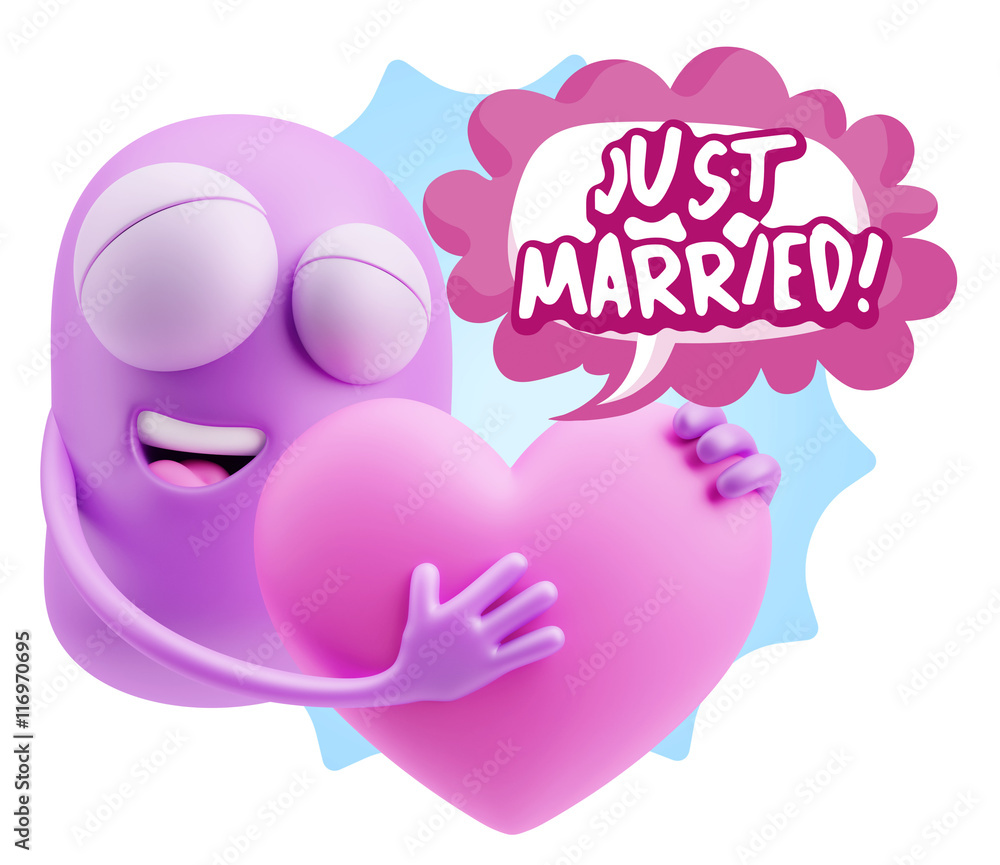 3d Rendering. Emoji in love holding heart shape saying Just Marr 3d Rendering. Emoji in love holding heart shape saying Just Marr