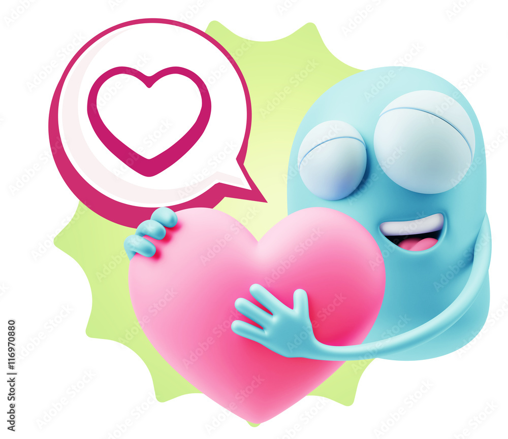3d Rendering. Emoji in love holding heart shape saying Love with 3d Rendering. Emoji in love holding heart shape saying Love with