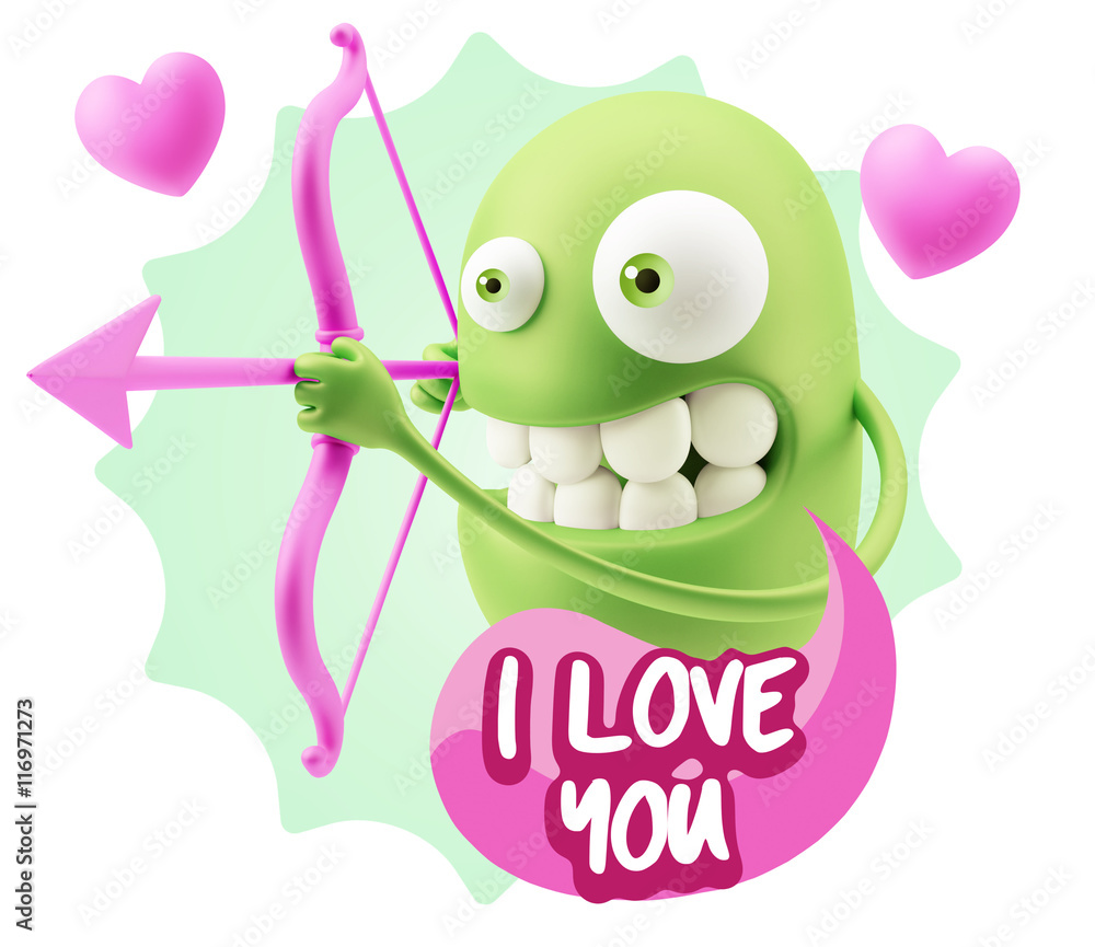 3d Rendering. Valentine Day Cupid Emoticon Face saying I Love Yo 3d Rendering. Valentine Day Cupid Emoticon Face saying I Love Yo