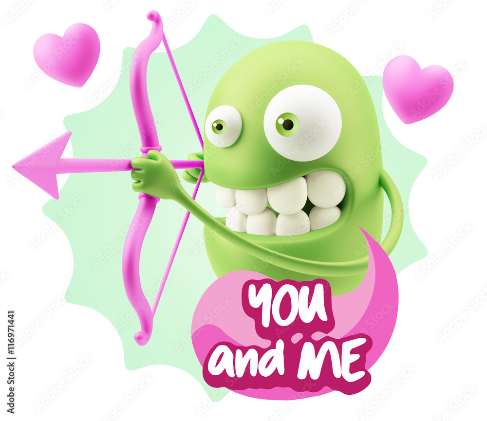 3d Rendering. Valentine Day Cupid Emoticon Face saying You And M 3d Rendering. Valentine Day Cupid Emoticon Face saying You And M
