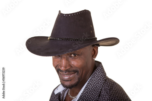 African american middle aged man wearing a cowboy hat