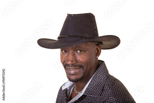 African american middle aged man wearing a cowboy hat