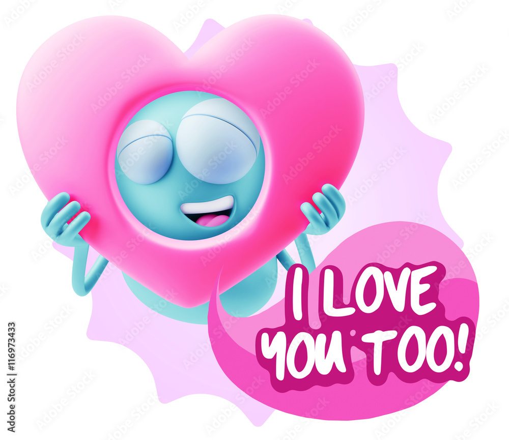3d Rendering. Romantic Emoticon Character Face Expression saying 3d Rendering. Romantic Emoticon Character Face Expression saying