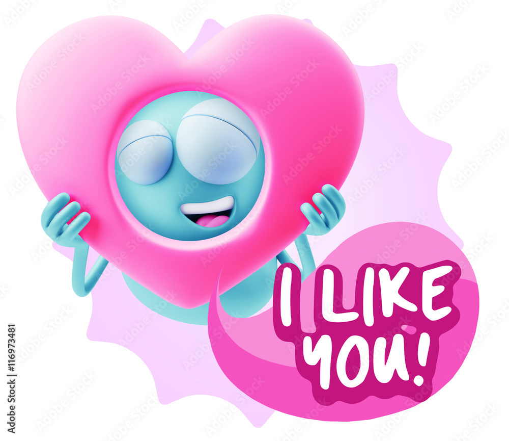 3d Rendering. Romantic Emoticon Character Face Expression saying 3d Rendering. Romantic Emoticon Character Face Expression saying