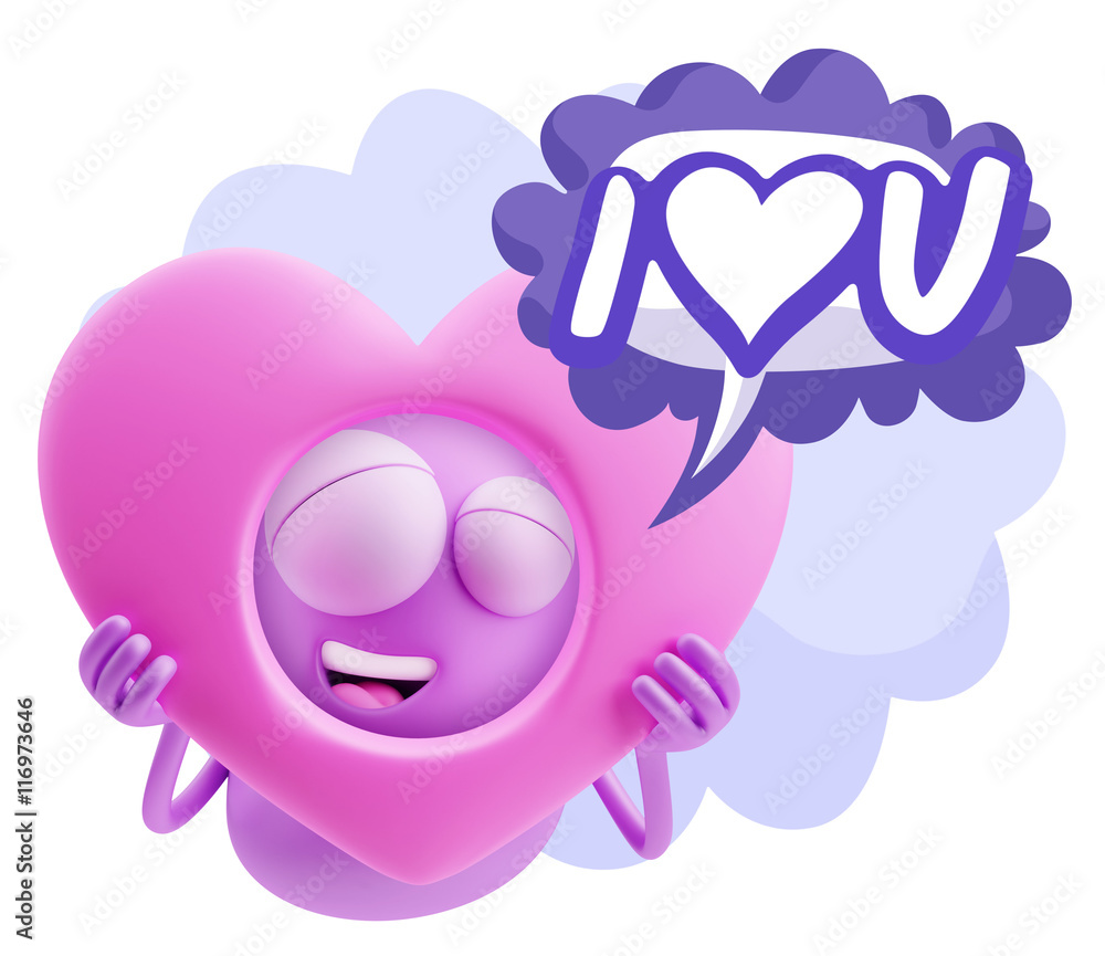 3d Rendering. Romantic Emoticon Character Face Expression saying 3d Rendering. Romantic Emoticon Character Face Expression saying