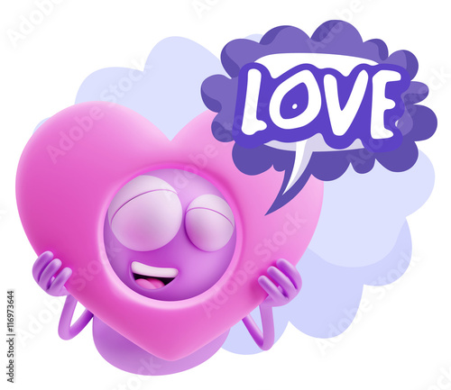 3d Rendering. Romantic Emoticon Character Face Expression saying