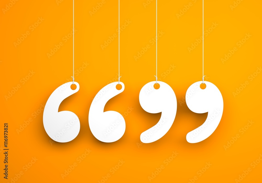 Quote sign - text hanging on the ropes. 3d illustration