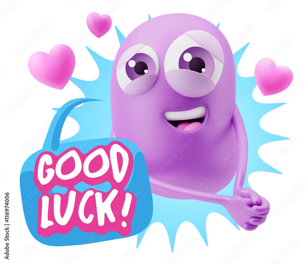 3d Rendering. Emoji in love with hearts shapes saying Good Luck 3d Rendering. Emoji in love with hearts shapes saying Good Luck