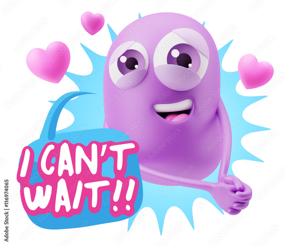 3d Rendering. Emoji in love with hearts shapes saying I Can't Wa 3d Rendering. Emoji in love with hearts shapes saying I Can't Wa
