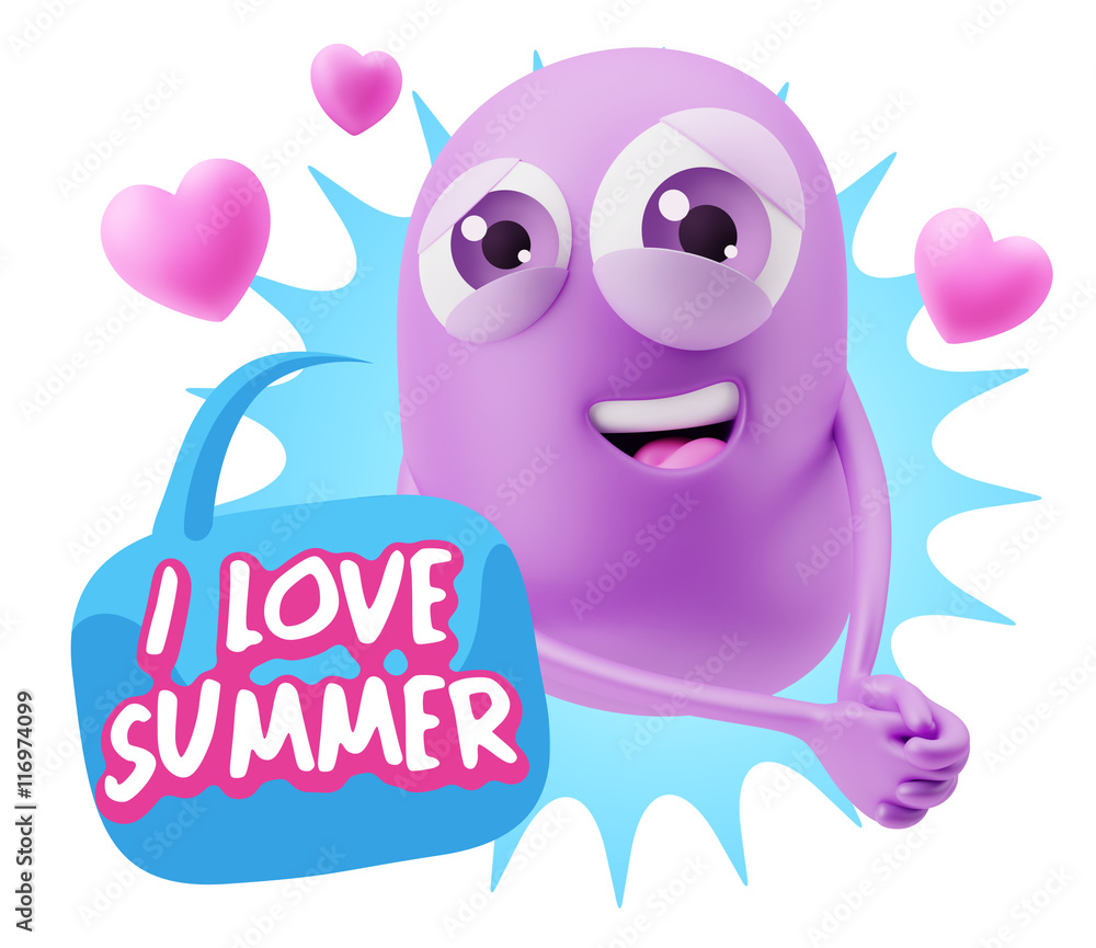 3d Rendering. Emoji in love with hearts shapes saying I Love Sum 3d Rendering. Emoji in love with hearts shapes saying I Love Sum
