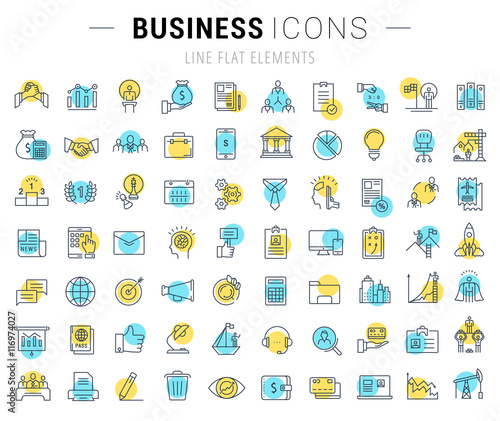Set Vector Flat Line Icons Business