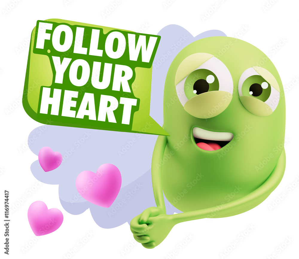 3d Rendering. Emoji in love with hearts shapes saying Follow You 3d Rendering. Emoji in love with hearts shapes saying Follow You