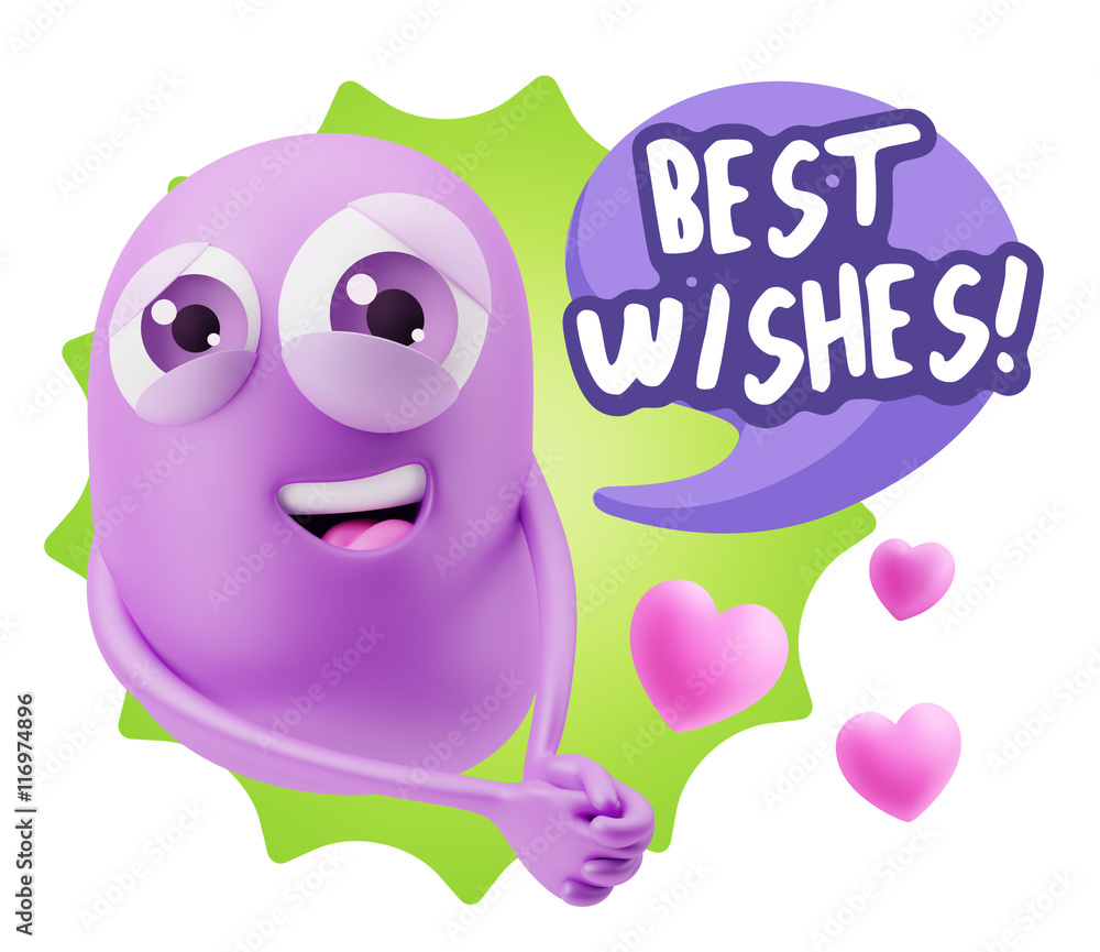 3d Rendering. Emoji in love with hearts shapes saying Best Wishe 3d Rendering. Emoji in love with hearts shapes saying Best Wishe