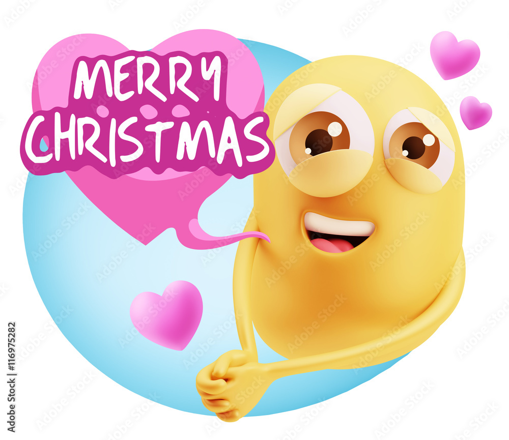 3d Rendering. Emoji in love with hearts shapes saying Merry Chri 3d Rendering. Emoji in love with hearts shapes saying Merry Chri