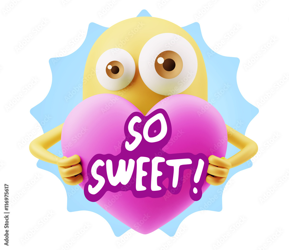 3d Rendering. Love Emoticon Face Holding Heart saying So Sweet w 3d Rendering. Love Emoticon Face Holding Heart saying So Sweet w