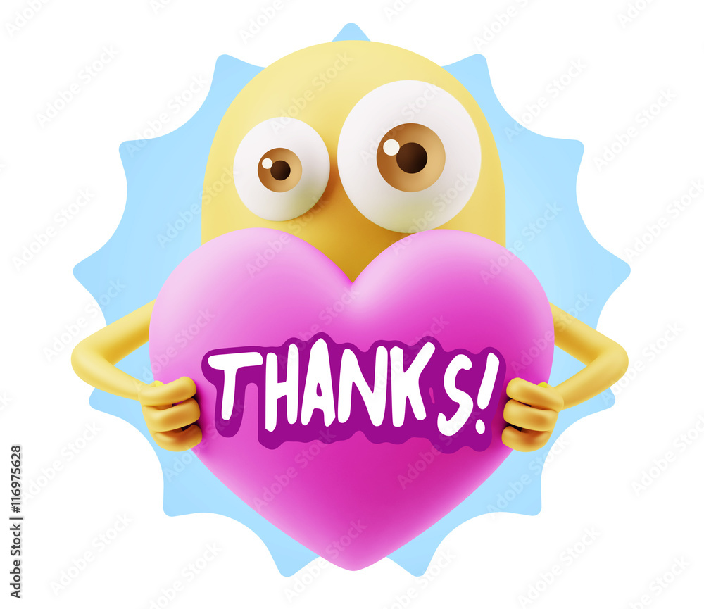 3d Rendering. Love Emoticon Face Holding Heart saying Thanks wit 3d Rendering. Love Emoticon Face Holding Heart saying Thanks wit