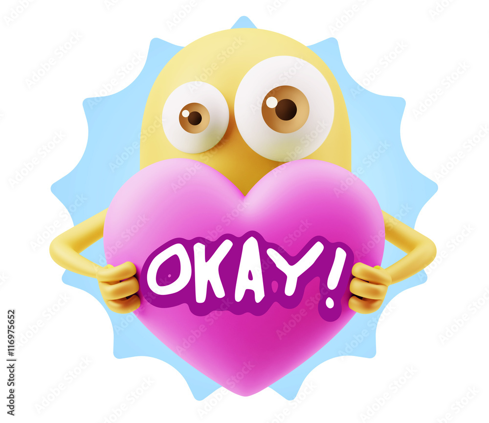 3d Rendering. Love Emoticon Face Holding Heart saying Okay with 3d Rendering. Love Emoticon Face Holding Heart saying Okay with