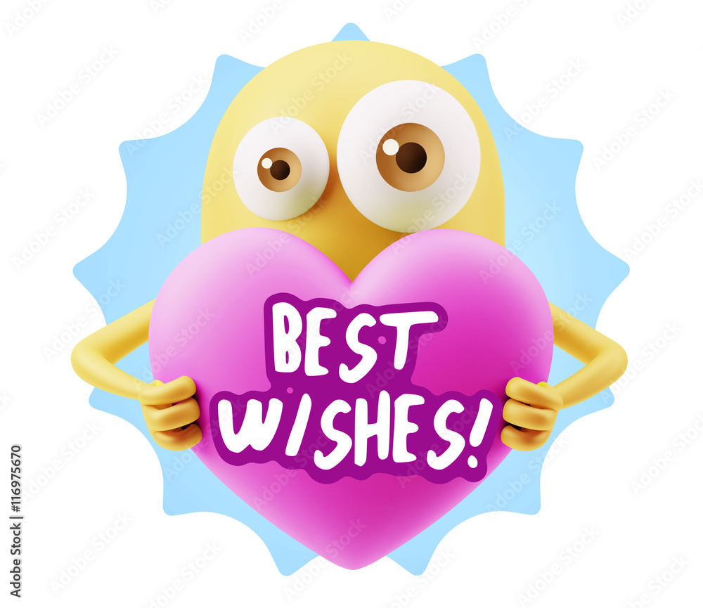 3d Rendering. Love Emoticon Face Holding Heart saying Best Wishe 3d Rendering. Love Emoticon Face Holding Heart saying Best Wishe