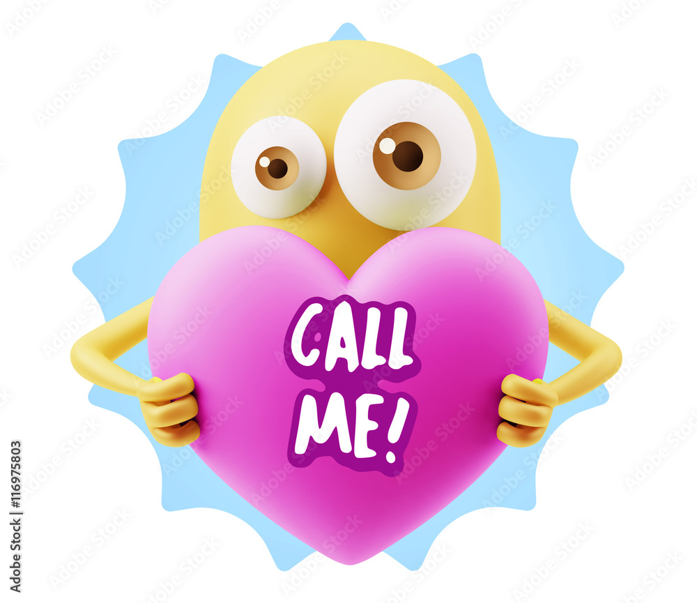 3d Rendering. Love Emoticon Face Holding Heart saying Call Me wi 3d Rendering. Love Emoticon Face Holding Heart saying Call Me wi