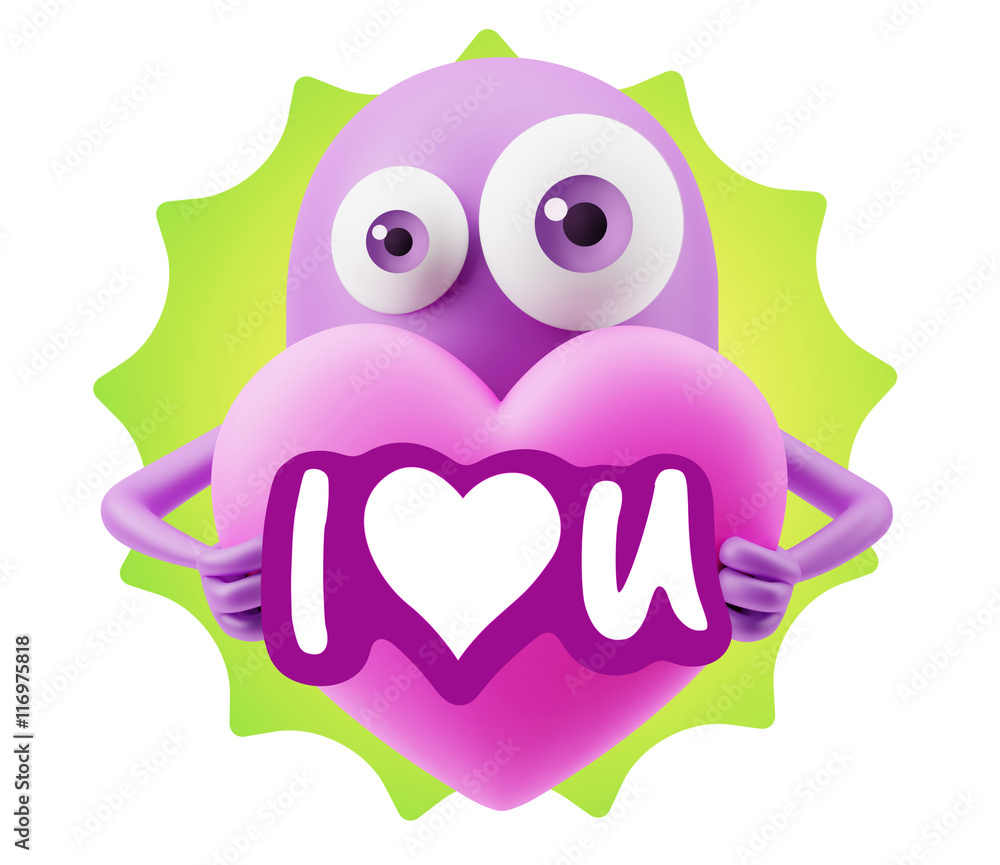 3d Rendering. Love Emoticon Face Holding Heart saying I Love U w 3d Rendering. Love Emoticon Face Holding Heart saying I Love U w