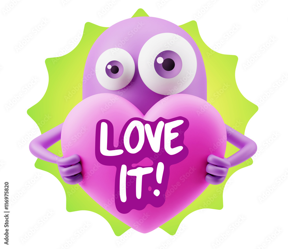 3d Rendering. Love Emoticon Face Holding Heart saying Love It wi 3d Rendering. Love Emoticon Face Holding Heart saying Love It wi