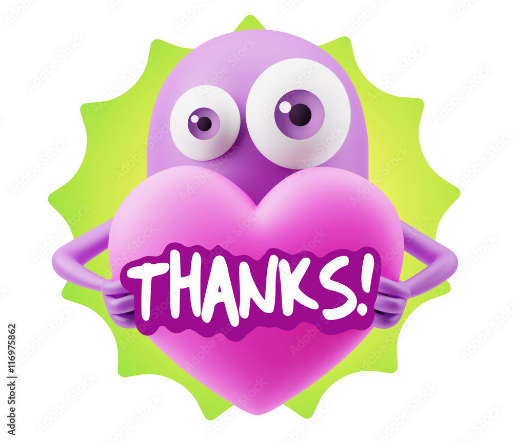3d Rendering. Love Emoticon Face Holding Heart saying Thanks wit 3d Rendering. Love Emoticon Face Holding Heart saying Thanks wit