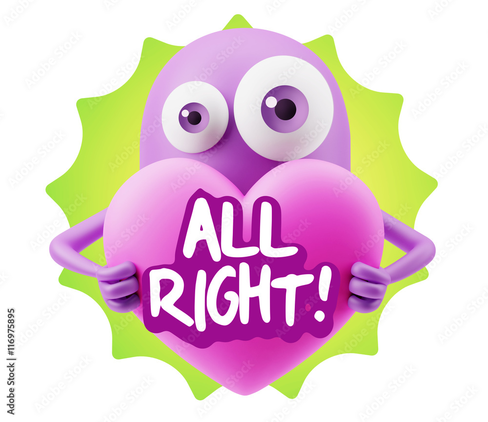 3d Rendering. Love Emoticon Face Holding Heart saying All Right 3d Rendering. Love Emoticon Face Holding Heart saying All Right