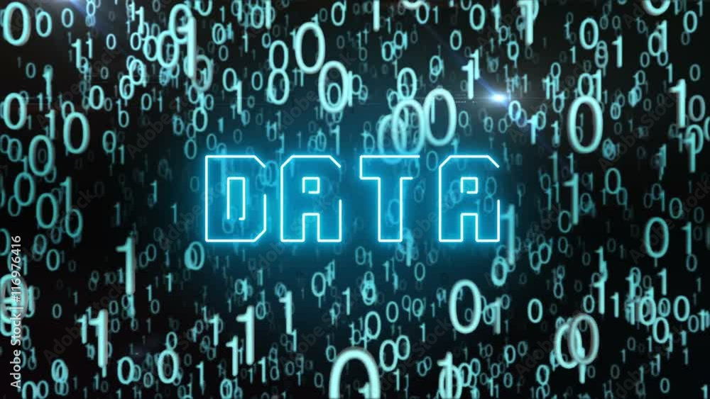 Seamless looping animation with the word data composed into falling bluish binary code Seamless looping animation with the word data composed into falling bluish binary code