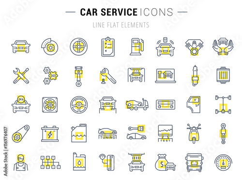 Set Vector Flat Line Icons Car Service