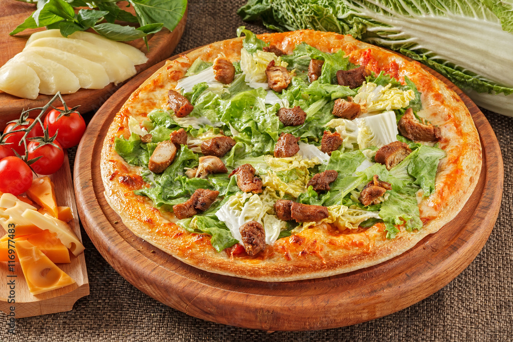 Pizza with meat and salad Pizza with meat and salad