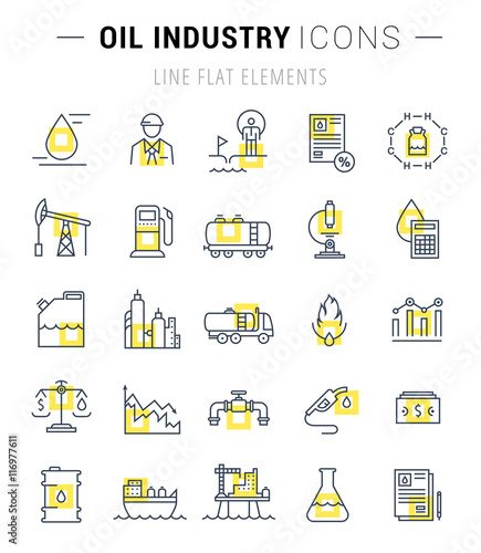 Set Vector Flat Line Icons Oil Industry