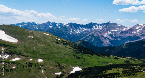 view of the mountain peaks from the Trail Ridge Road in the Rocky National Park 