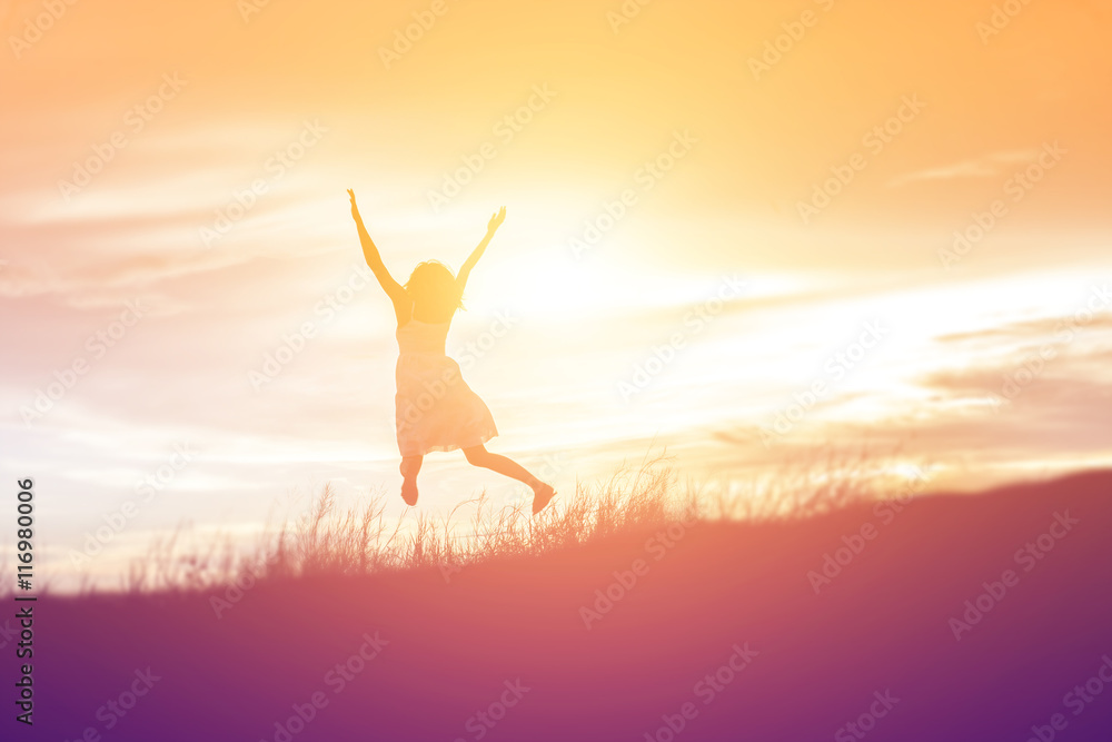 Silhouette of a beautiful girl jumping Silhouette of a beautiful girl jumping