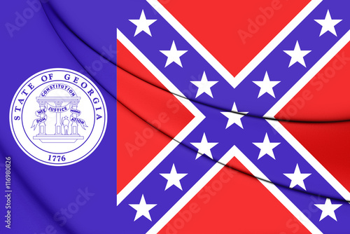 Flag of Georgia State (1956-2001), USA. 3D Illustration.
