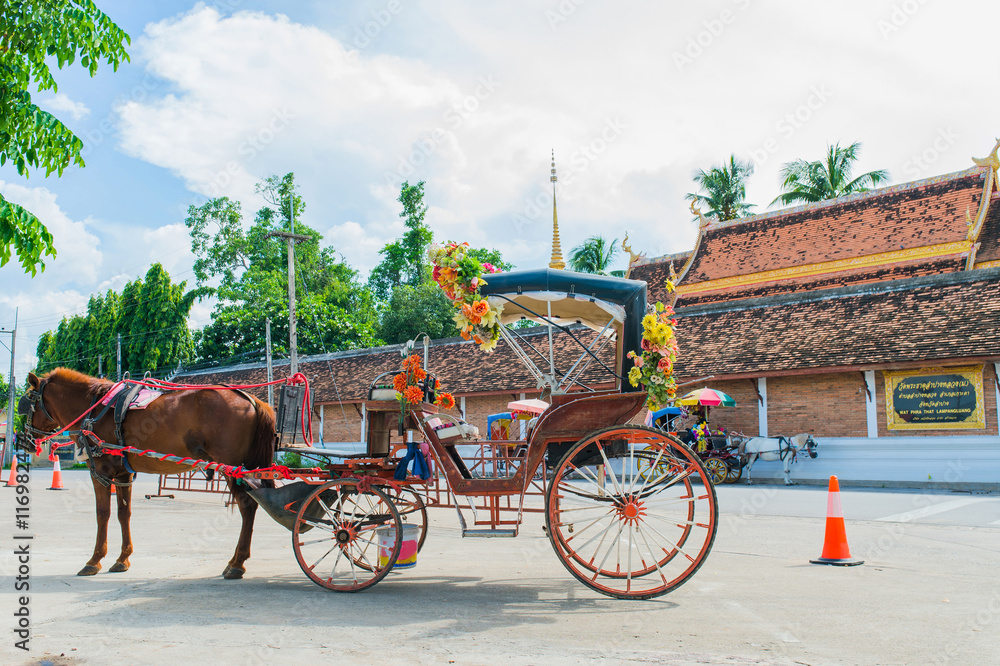 Traditional Horse Carriage ride in Wat Phra That Lampang Luang ,