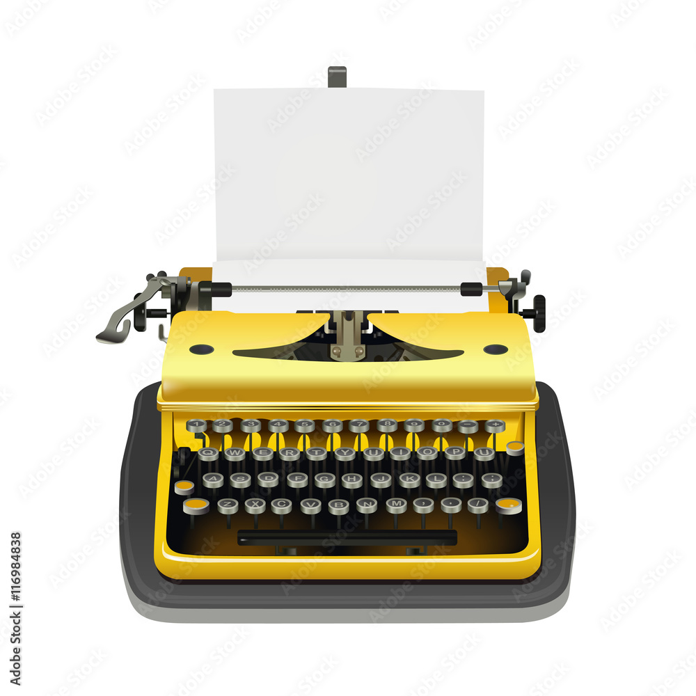 Vecteur Stock yellow typewriter vector - desk piano, writing machine |  Adobe Stock