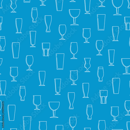 Seamless pattern with beer glasses on blue background. Vector illustration