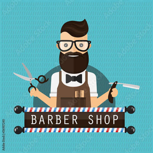 Barber shop vintage hipster flat vector illustration