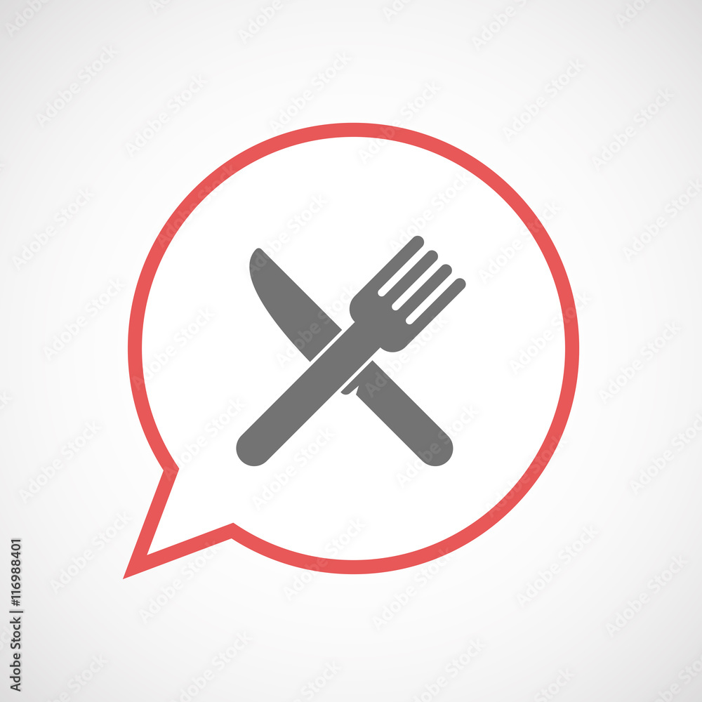 Isolated comic balloon line art icon with a knife and a fork Isolated comic balloon line art icon with a knife and a fork