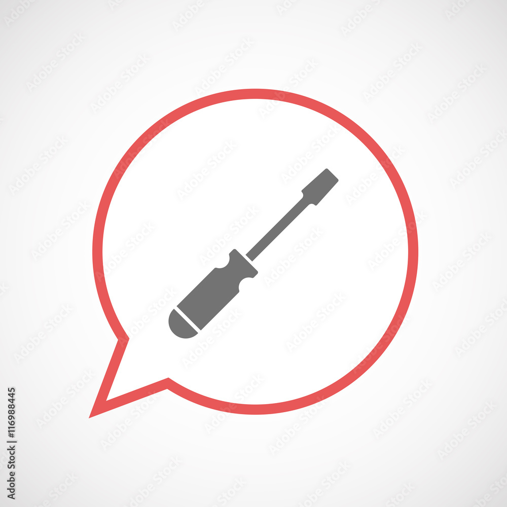 Isolated comic balloon line art icon with a screwdriver Isolated comic balloon line art icon with a screwdriver