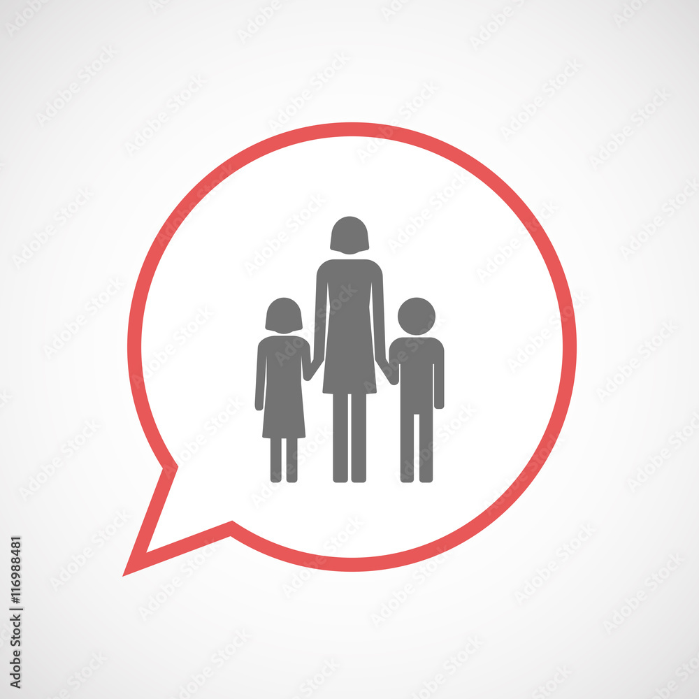 Isolated comic balloon line art icon with a female single parent Isolated comic balloon line art icon with a female single parent