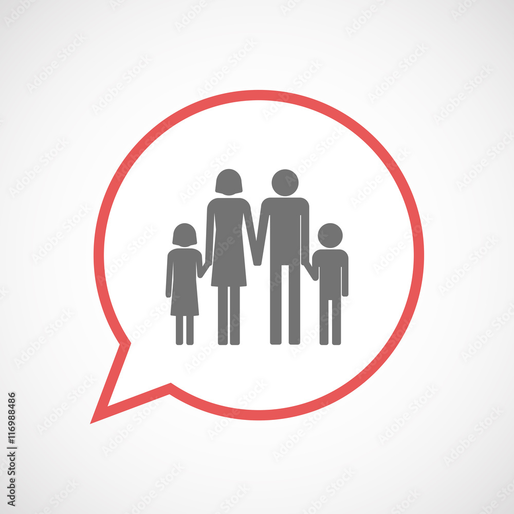 Isolated comic balloon line art icon with a conventional family Isolated comic balloon line art icon with a conventional family