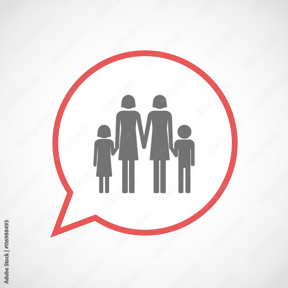 Isolated comic balloon line art icon with a lesbian parents fami Isolated comic balloon line art icon with a lesbian parents fami