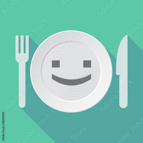 Long shadow tableware vector illustration with a smile text face