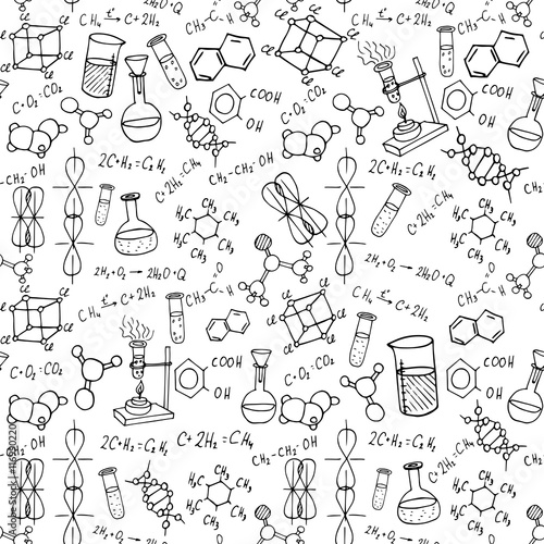 chemistry hand drawn doodles seamless vector pattern