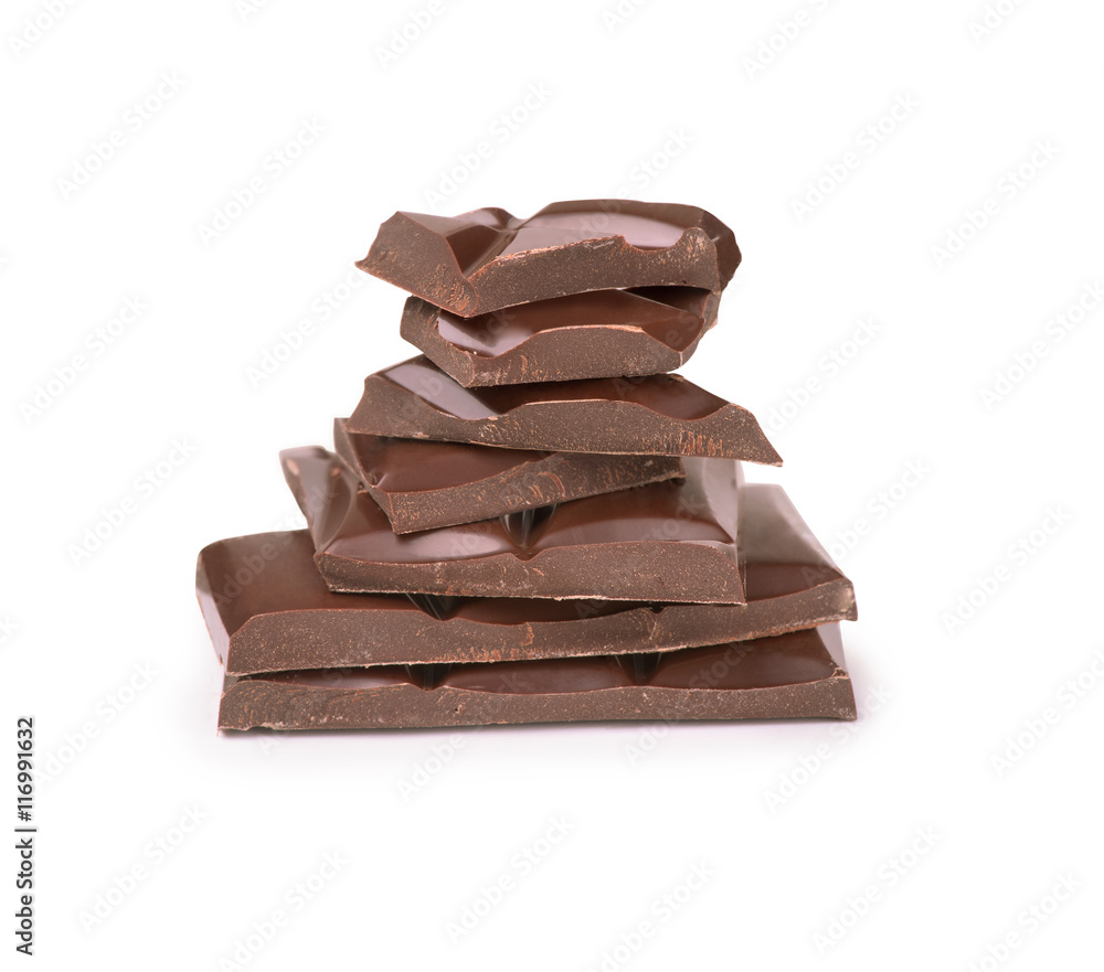 Chopped chocolate with cacao on white Chopped chocolate with cacao on white