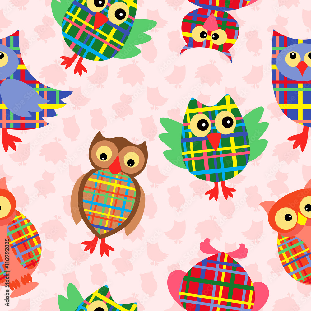 Funny checkered owl seamless pattern