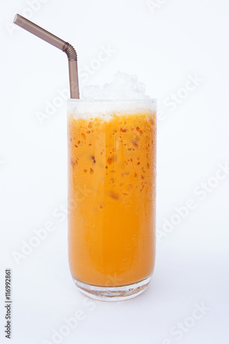 Thai tea "cha-yen" cold tea" in Thailand, is a drink made from strongly-brewed black tea.