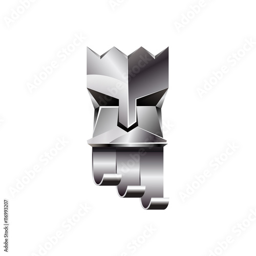 Silver head of king on white background. Abstract metallic polygonal logo of God with silver crown.